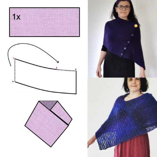 Sticka eller virka en poncho med snibb, av ett rakt stycke. Mönster och diagram.
