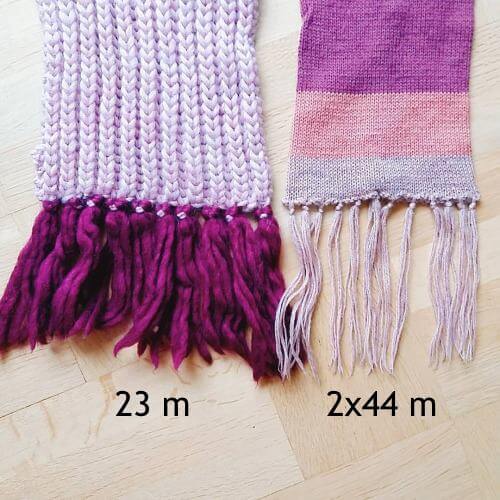 Hur många maskor behöver du till en stickad eller virkad halsduk? Tips för äkta eller falska nybörjare, plus en tabell över hur bred & lång en halsduk kan vara.