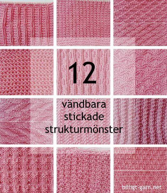 Vändbara stickmönster = stickade strukturmönster som ser likadana ut på båda sidor. Gratis beskrivningar.