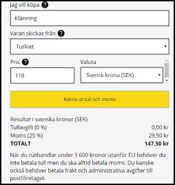 Köpa garn på postorder eller via webbutik. Handlar du utanför EU måste du även lägga till moms