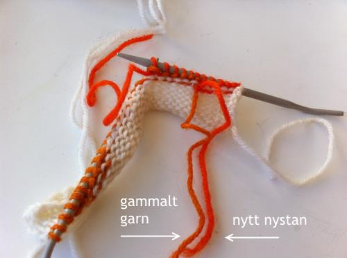 Börja på nytt nystan: låt garnändarna hänga på avigsidan av stickningen.