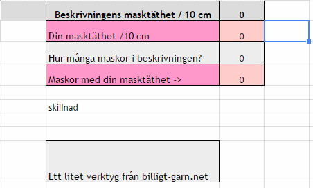 Använd ett kalkylblad för att räkna om din stickbeskrivning och masktäthet