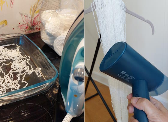 Upprepat garn med ångstrykjärn respektive steamer. Upprepat garn med ångstrykjärn respektive steamer.