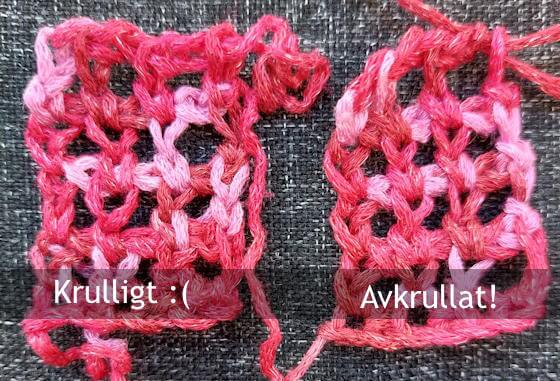 Tunisisk virkning i krulligt vs avkrullat upprepat garn. Tunisisk virkning i krulligt vs avkrullat upprepat garn.