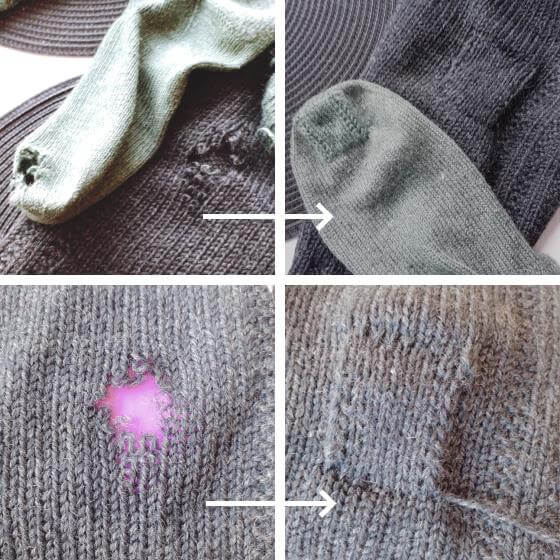 Är det ett stort hål på din stickade tröja, vante eller strumpa? Laga hålet med en stickad lapp, istället för en stoppning. Och du stickar lappen samtidigt som du stickar fast den!