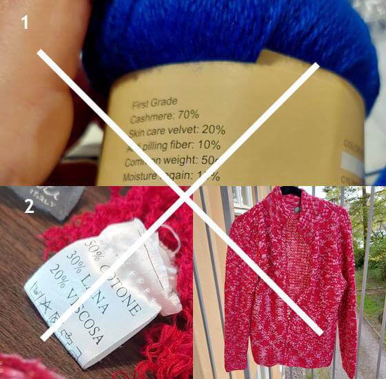 Fusk på banderoll och på tvättlapp. Nej, det här är inte 70 % kashmir eller ens djurhår. Och det röda bandgarnet är några former av plaster. Fusk på banderoll och på tvättlapp. Nej, det här är inte 70 % kashmir eller ens djurhår. Och det röda bandgarnet är några former av plaster.