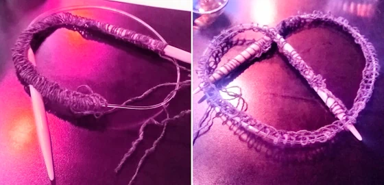 Sticka ett första, rätt varv innan du börjar sticka runt