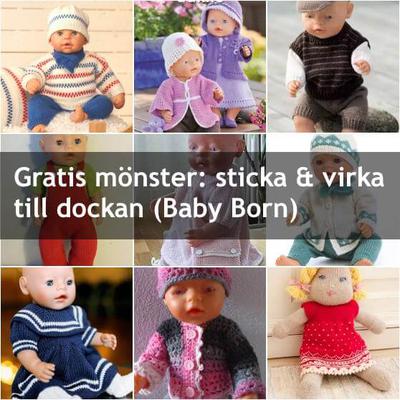 Gratis stick- och virkmönster till dockkläder (Baby Born)