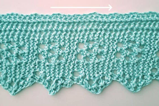 26 m hög stickad spetskant, från vänster till höger