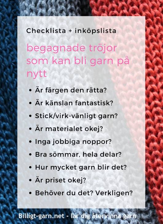 Återvinn garn! Checklista för begagnade tröjor